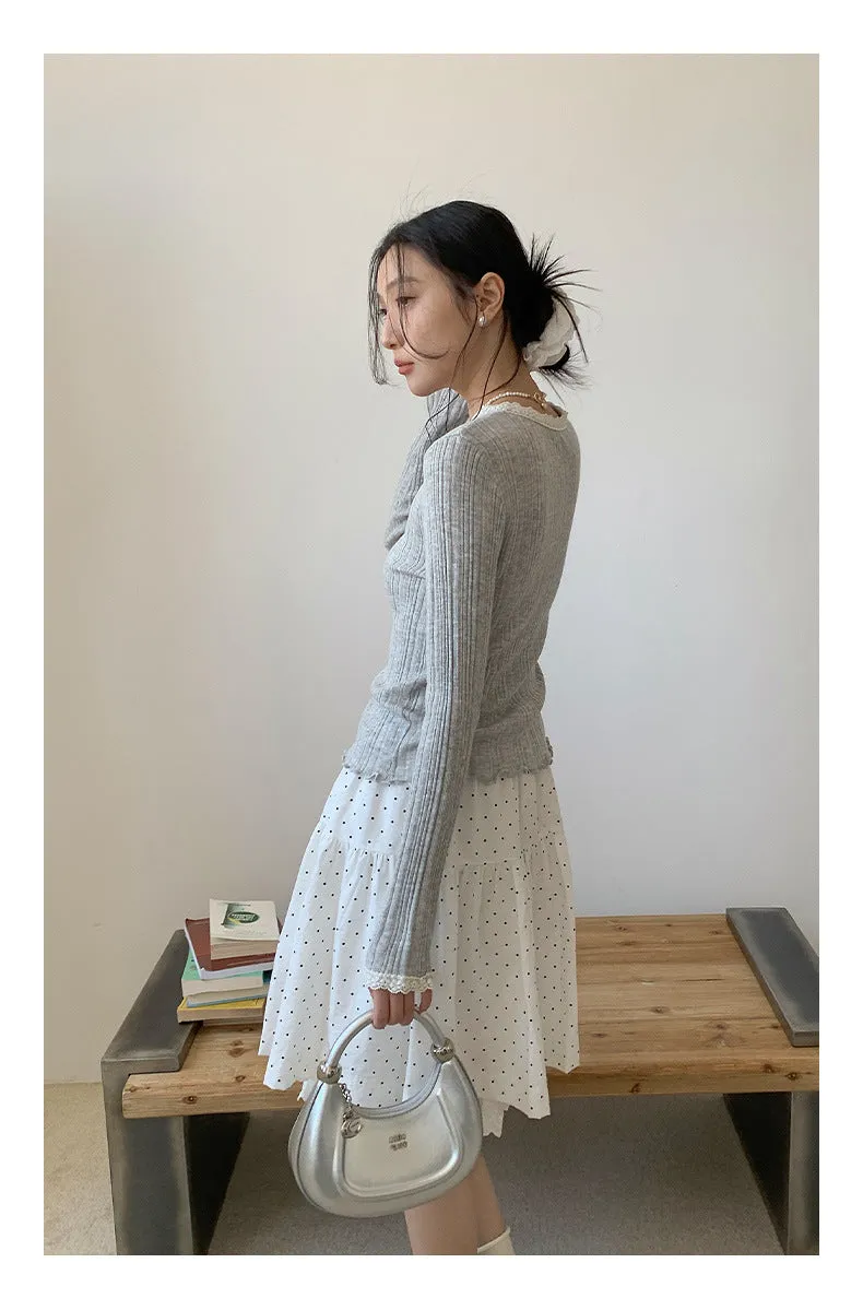 Lace shoulder sweater