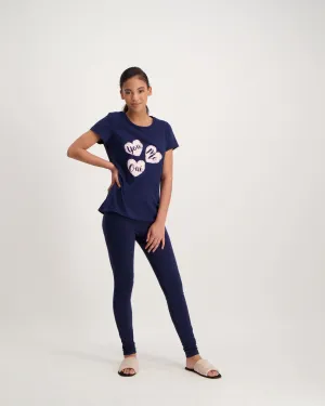 Ladies Slogan Legging Sleet Set - Navy