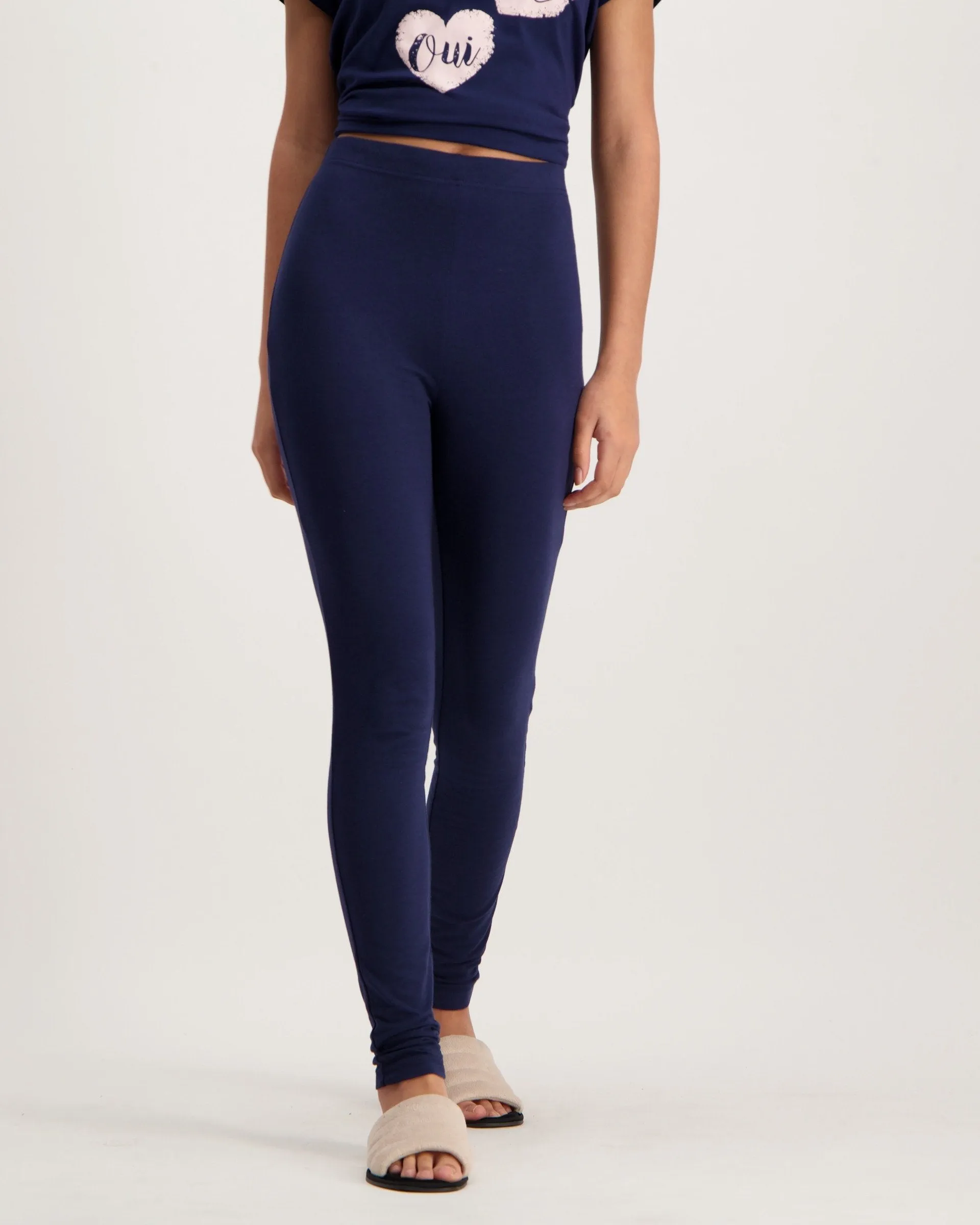 Ladies Slogan Legging Sleet Set - Navy