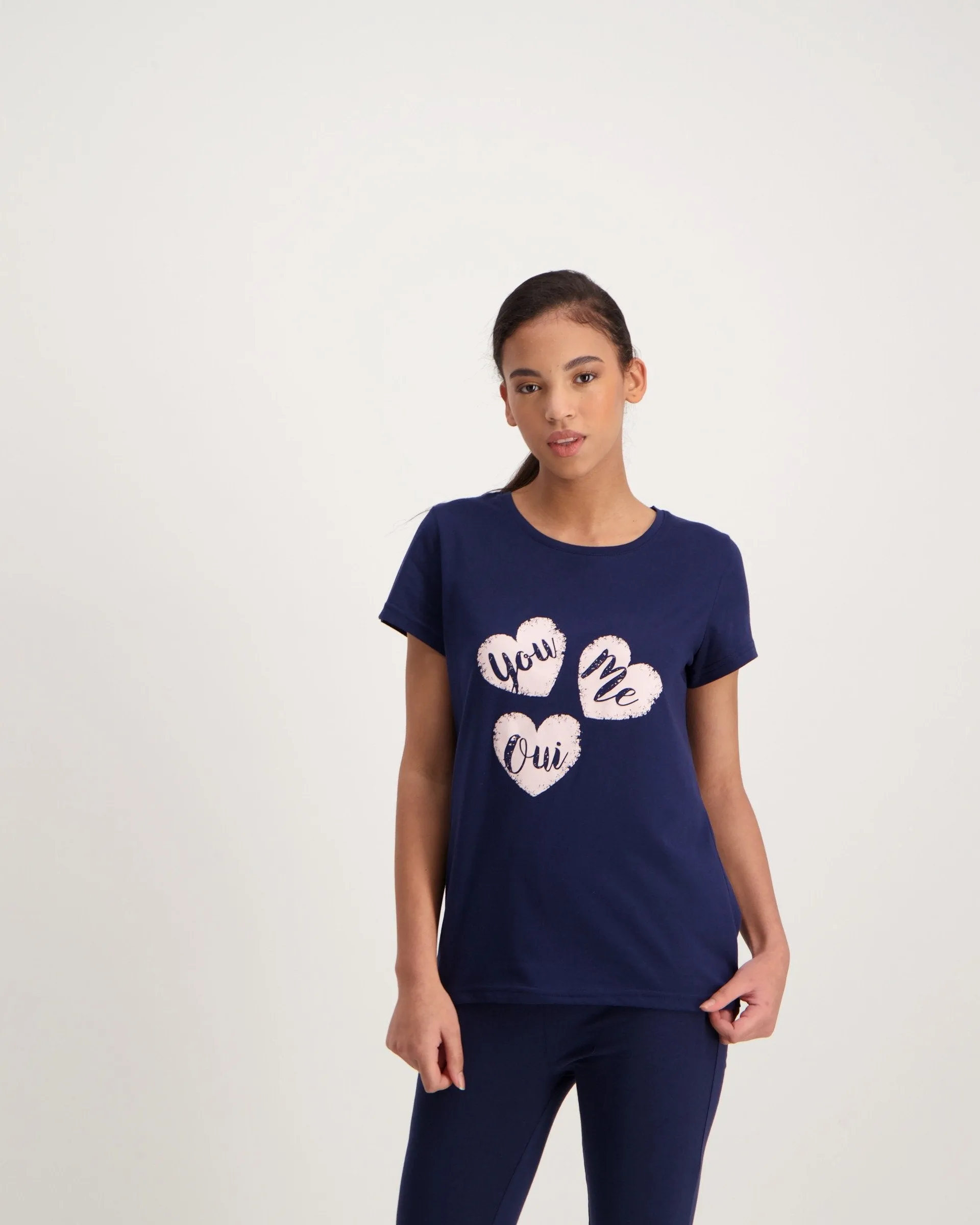 Ladies Slogan Legging Sleet Set - Navy