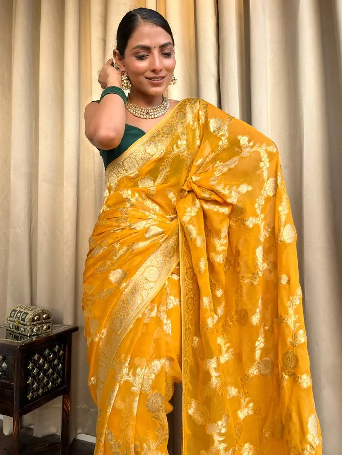 Laita Yellow Banarasi Silk Saree