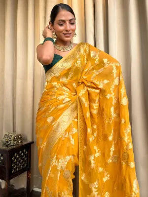 Laita Yellow Banarasi Silk Saree