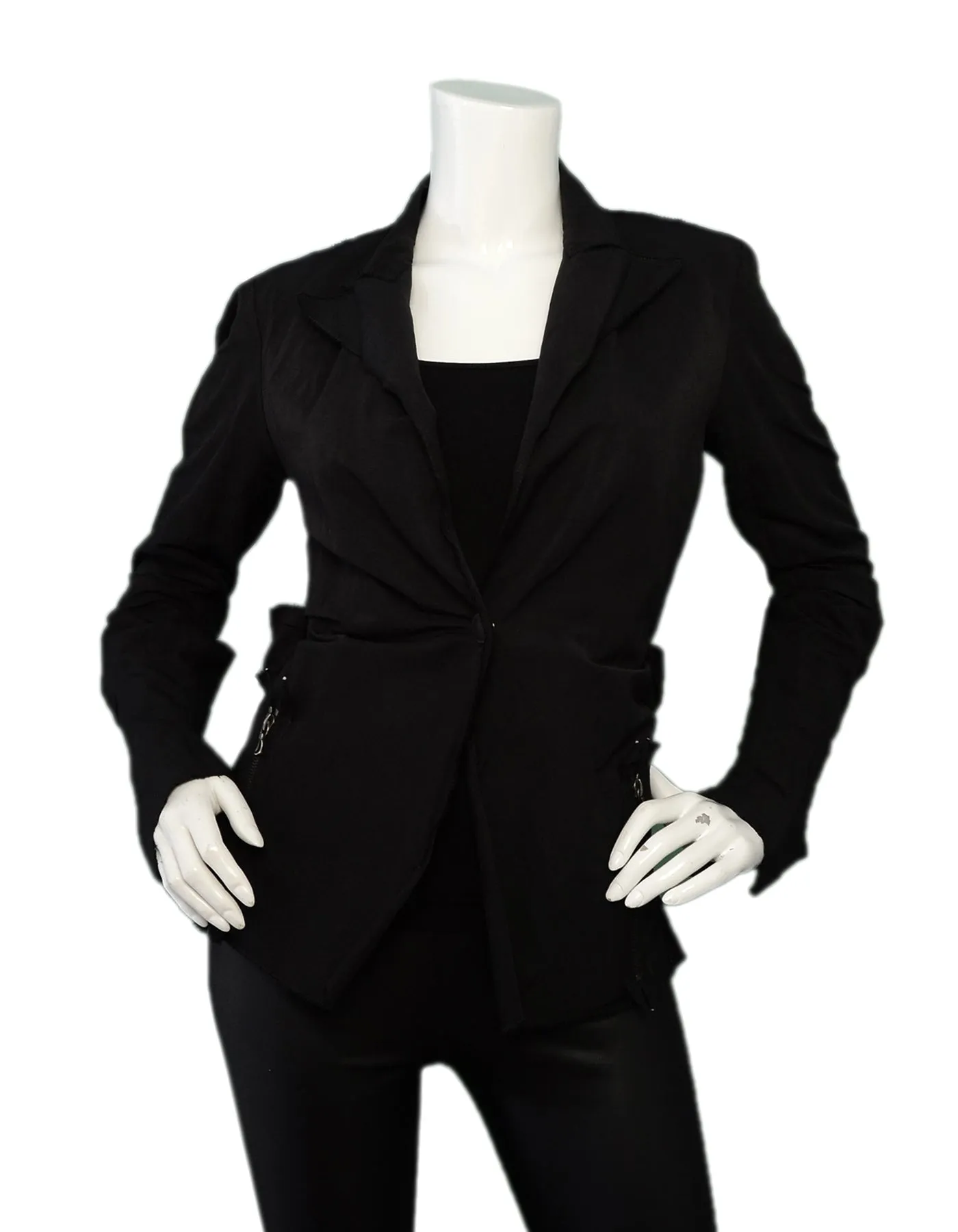 Lanvin Black Cotton Jacket w/ Bow & Side Zipper sz 6