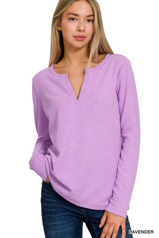 Lavender Waffle V-Neck