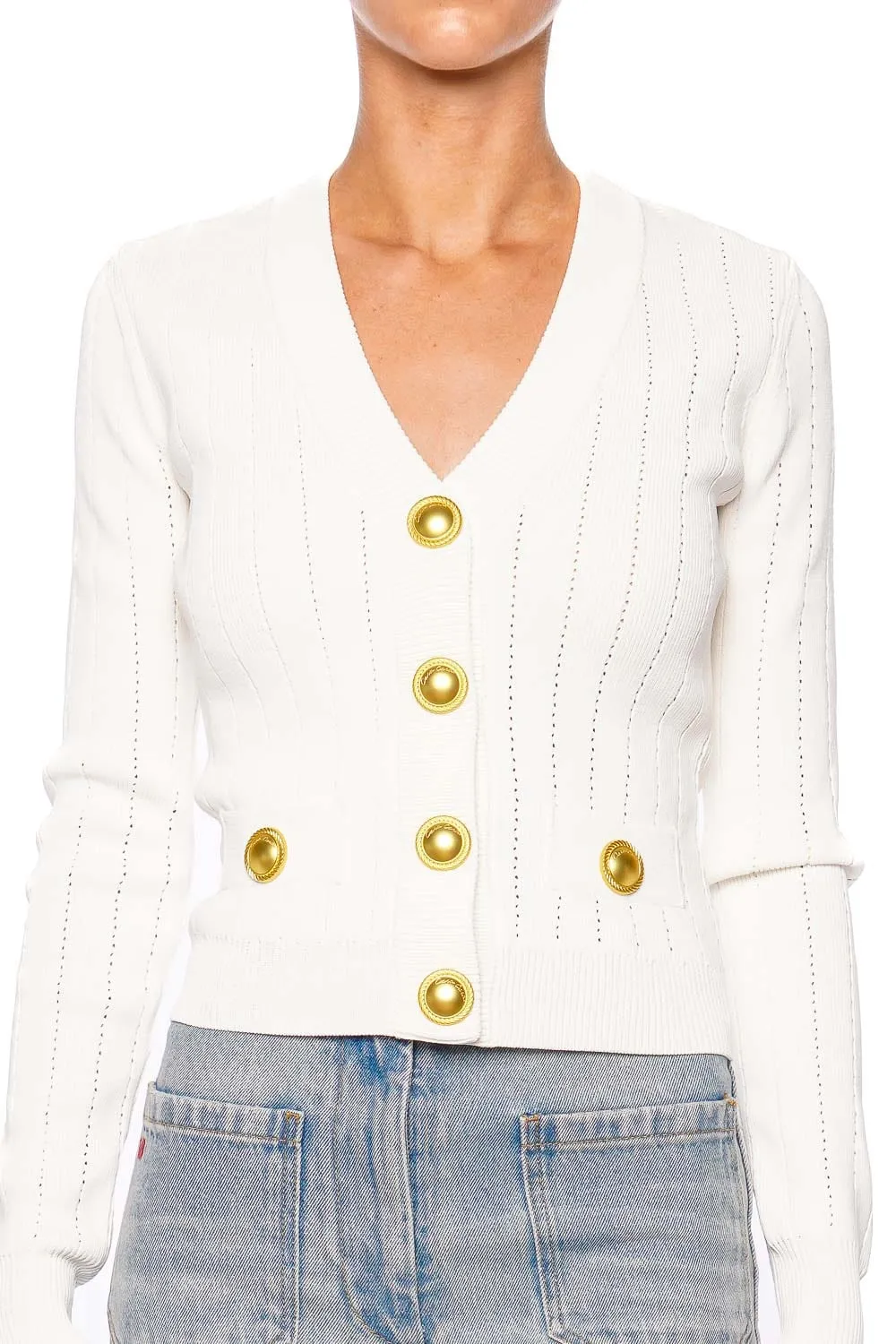 Lavira Ivory Knit Button Cardigan