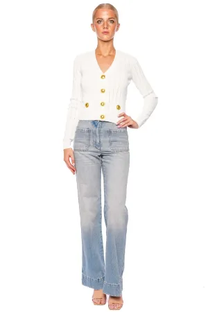 Lavira Ivory Knit Button Cardigan