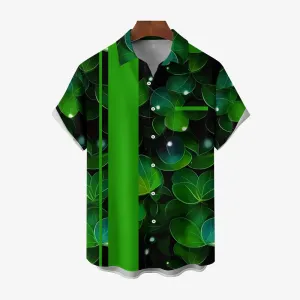 Leaf Print Striped Bowling Ball Short Sleeve Shirt 2408004658