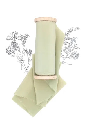 Lichen Green Silk Ribbon in Crepe de Chine, Naturally Dyed