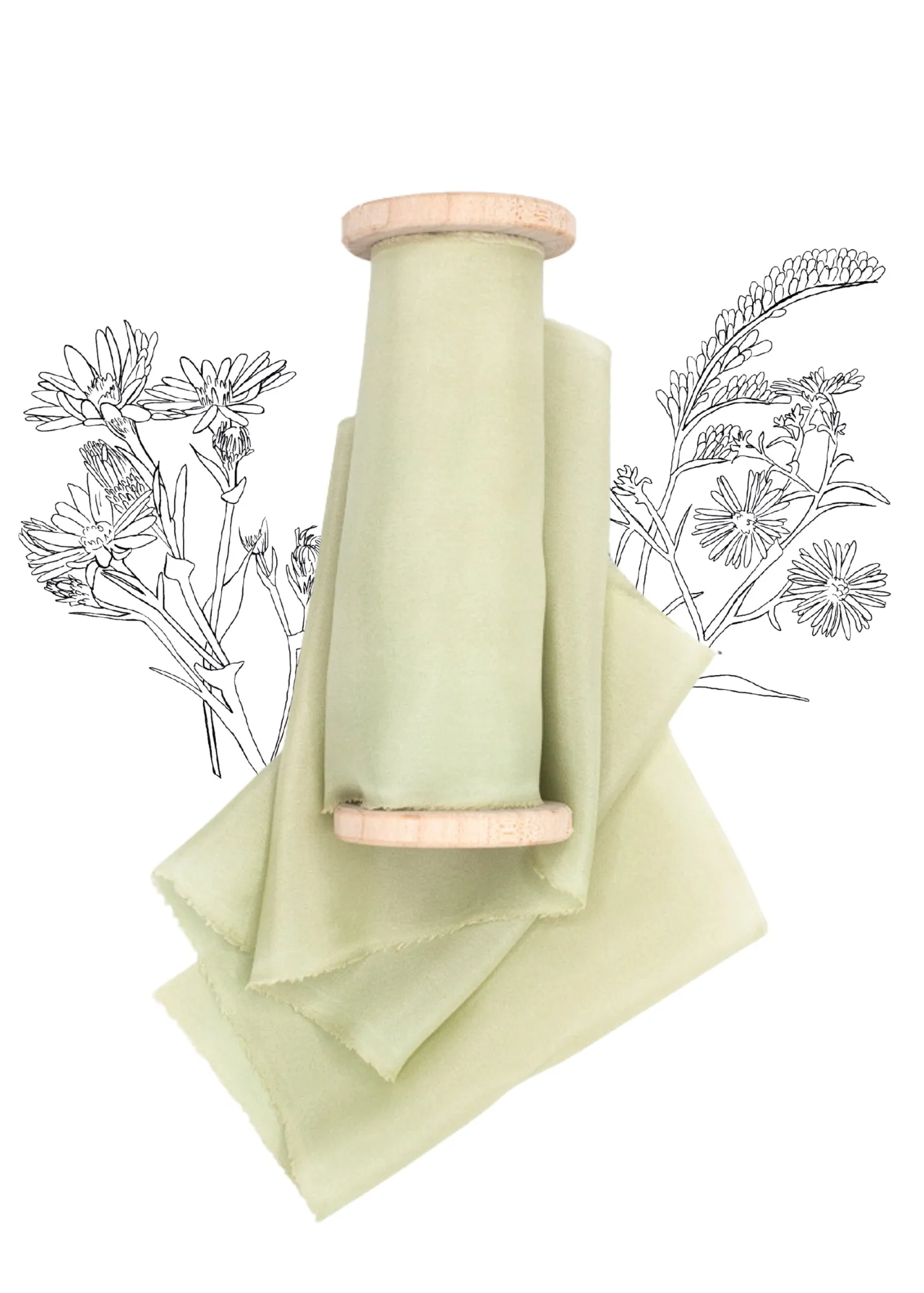 Lichen Green Silk Ribbon in Habotai