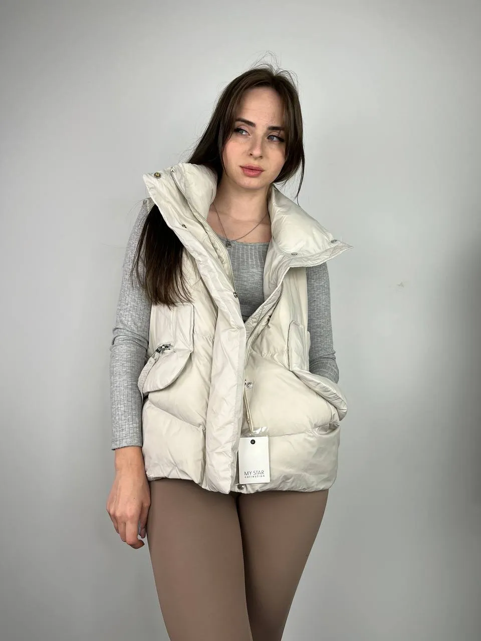 Light beige Vest with hood