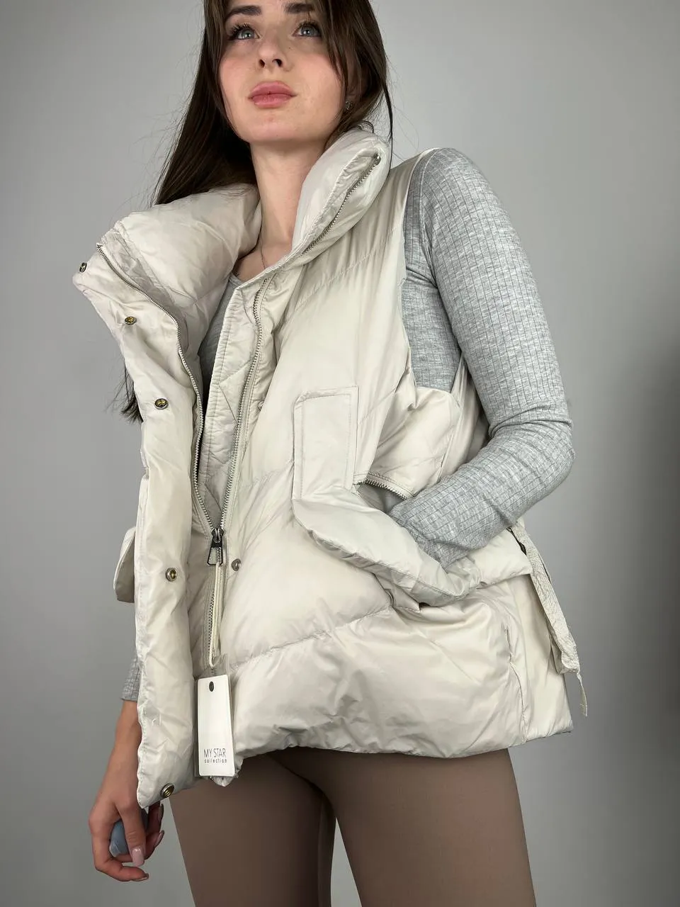 Light beige Vest with hood