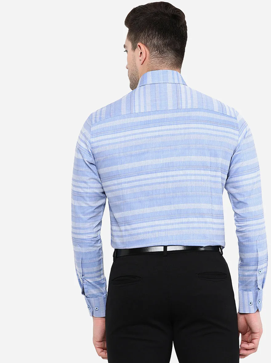 Light Blue Striped Slim Fit Formal Shirt | Greenfibre