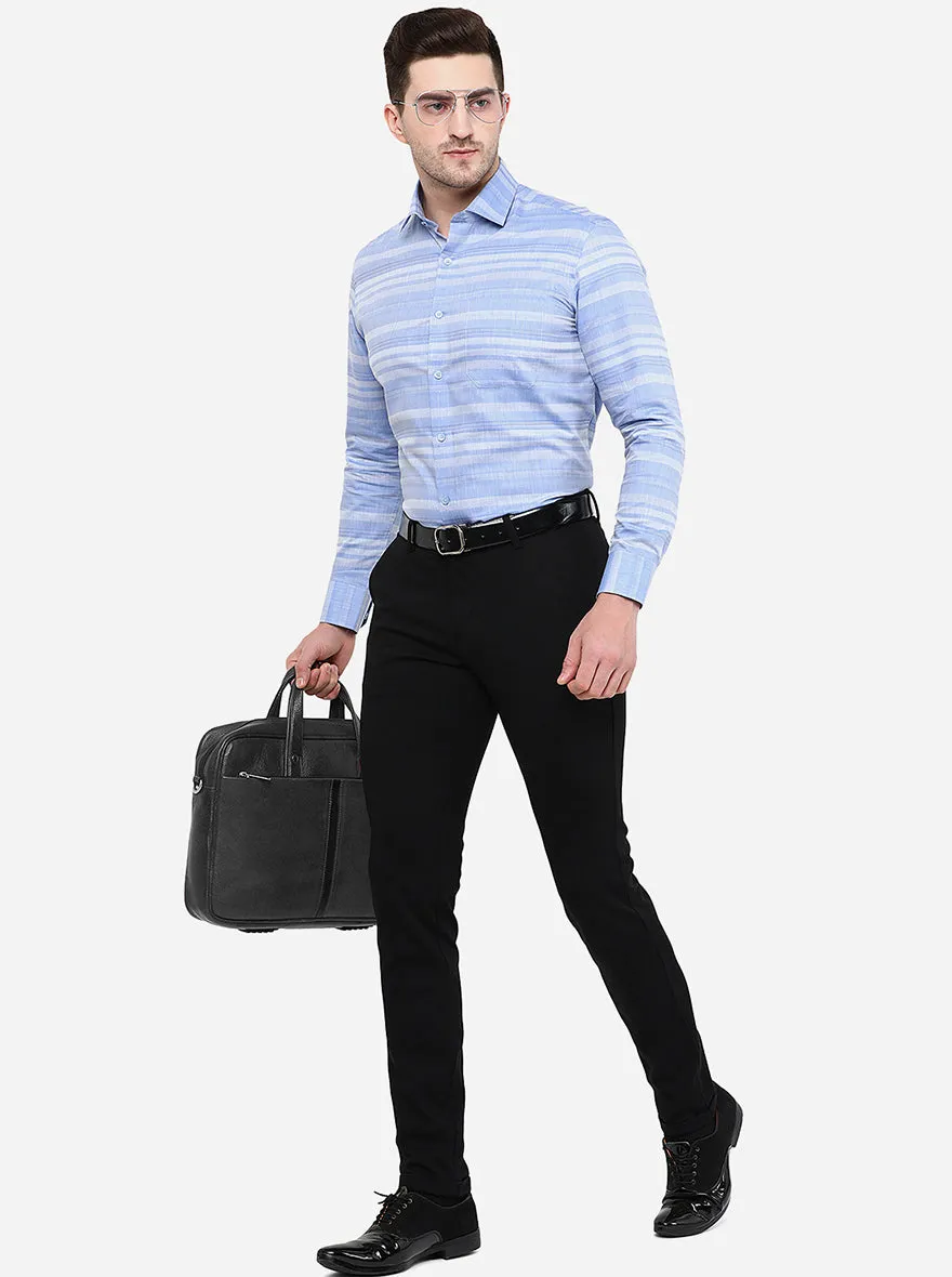 Light Blue Striped Slim Fit Formal Shirt | Greenfibre