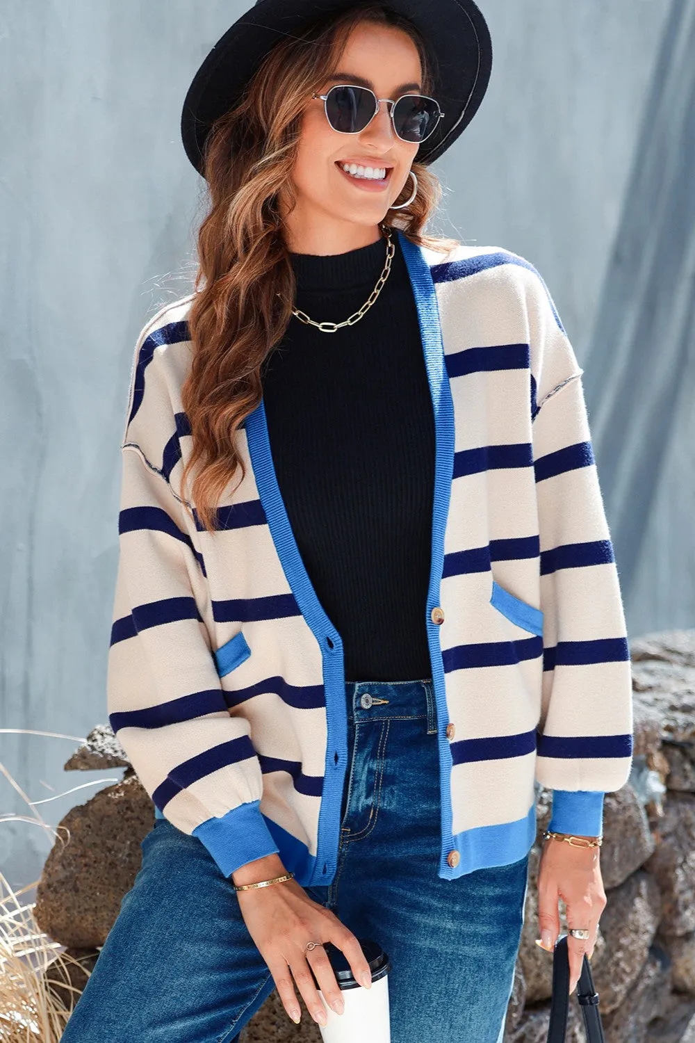 Lillianna Striped Button Up Long Sleeve Cardigan