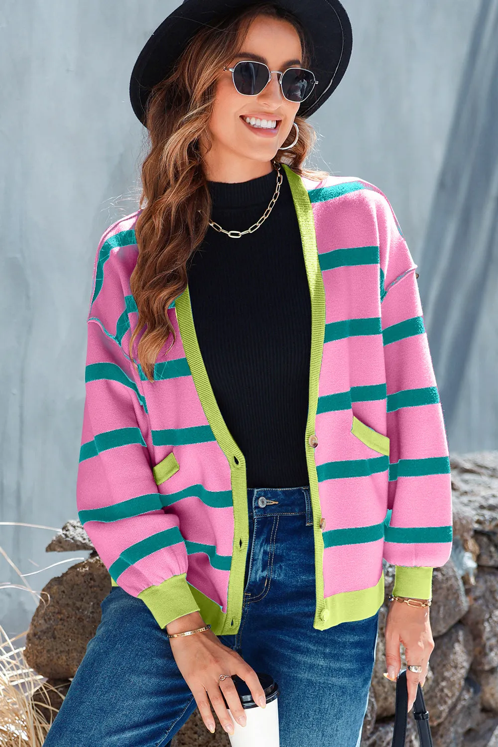 Lillianna Striped Button Up Long Sleeve Cardigan