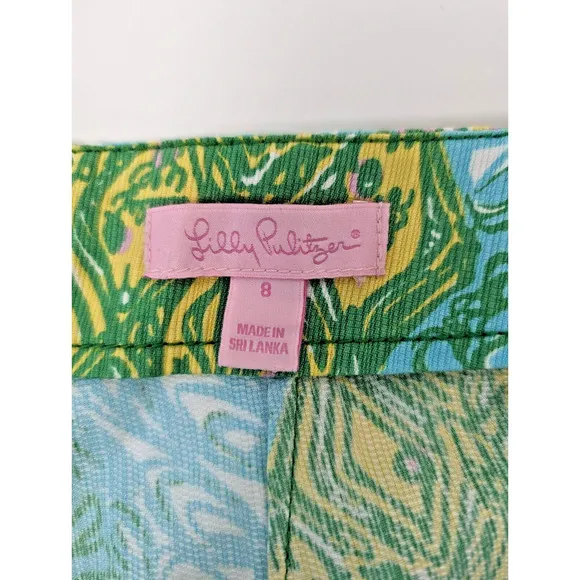 Lilly Pulitzer Deenie Shorts Green Blue Sundance Summer Beach Colorful Cotton 8