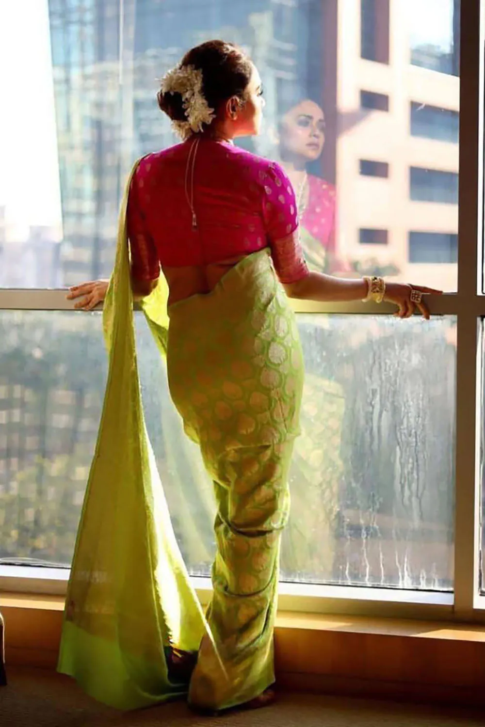Lime Green Soft Silk Saree With Zari Weaving Work