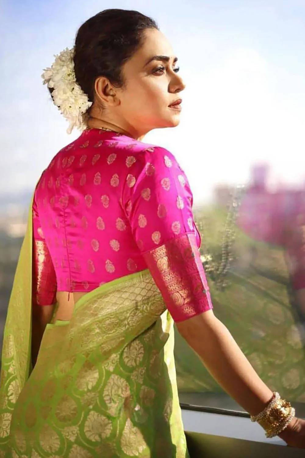 Lime Green Soft Silk Saree With Zari Weaving Work