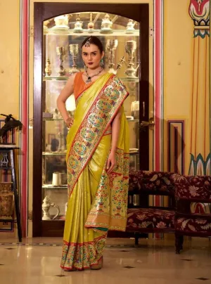 Lime Yellow Soft Tissue Silk Saree