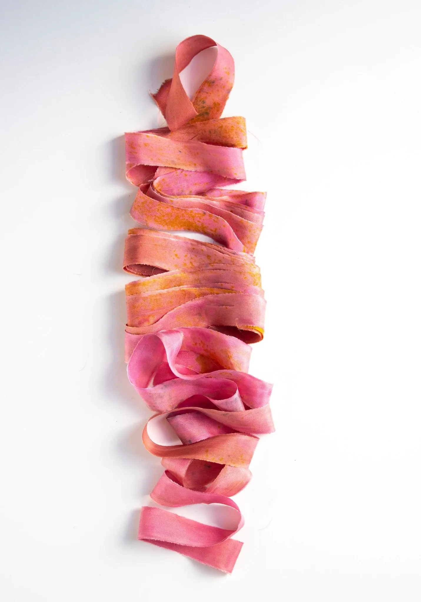 Limited Edition Eco Print #14 Habotai Silk Ribbon - Pinks and Earth Tones