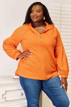 Linda Basic Bae Side Slit Buttoned Waffle Knit Hoodie