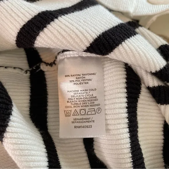 Loft White and Black Striped Button Front Long Sleeve Cardigan Sweater