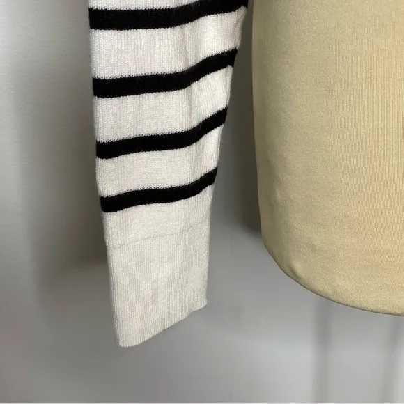 Loft White and Black Striped Button Front Long Sleeve Cardigan Sweater
