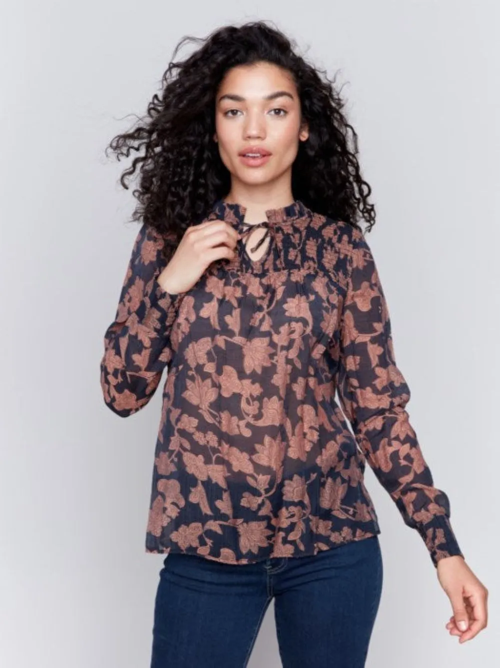 Long Sleeve Blouse with Frills - Rococo - 4548-953B