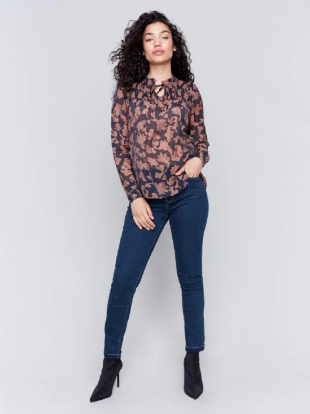 Long Sleeve Blouse with Frills - Rococo - 4548-953B
