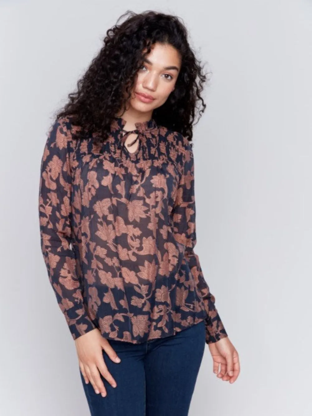 Long Sleeve Blouse with Frills - Rococo - 4548-953B