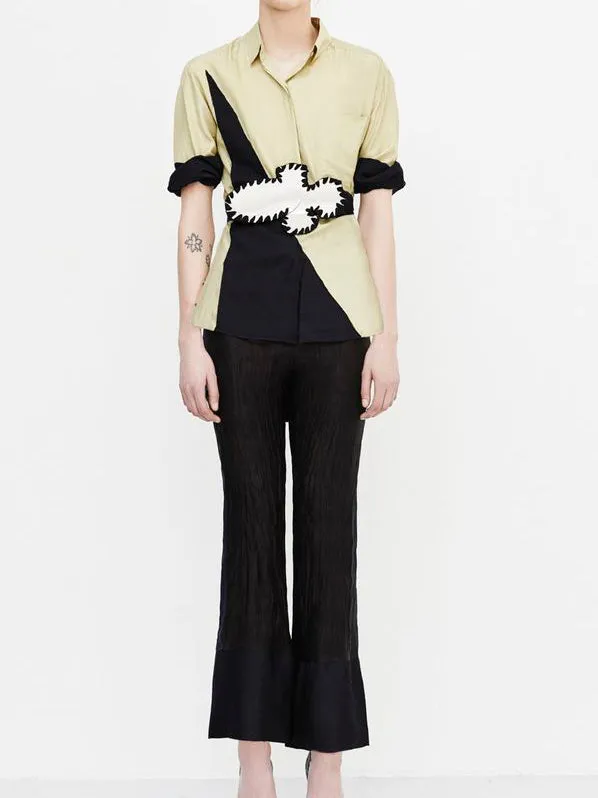 Long sleeve Silk Kimono shirt - Soft Pistachio/Navy