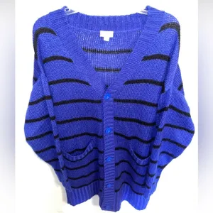 Lularoe Cardigan Sweater Women’s Size Medium Blue Striped Acrylic Pockets Button