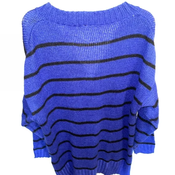 Lularoe Cardigan Sweater Women’s Size Medium Blue Striped Acrylic Pockets Button