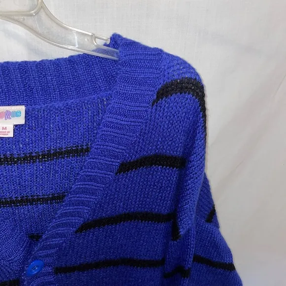Lularoe Cardigan Sweater Women’s Size Medium Blue Striped Acrylic Pockets Button