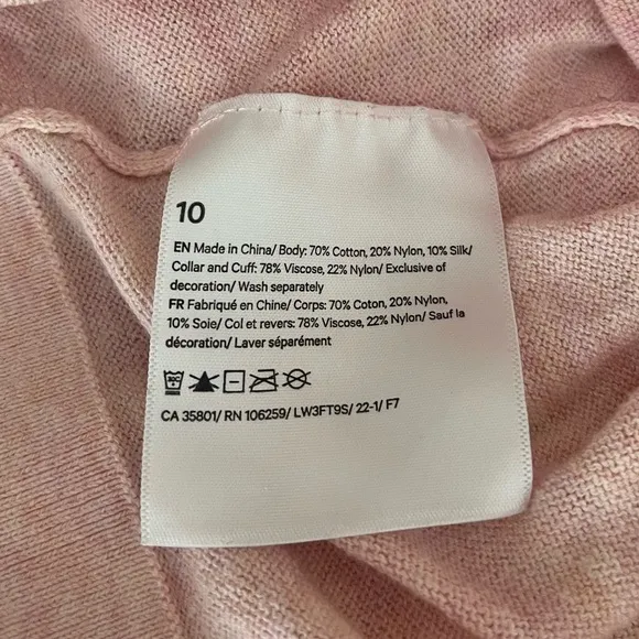 {Lululemon} Silk-Blend Crewneck Sweater in Heathered Dew Pink - Womens 10