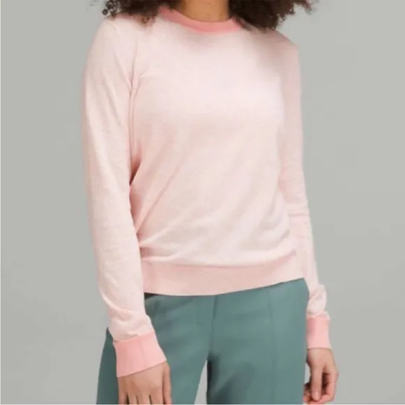 {Lululemon} Silk-Blend Crewneck Sweater in Heathered Dew Pink - Womens 10