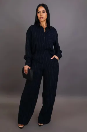 Maddy Navy Striped Pant Set