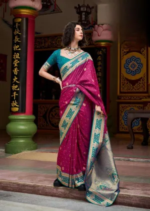 Magenta Pink Banarasi Soft Silk Saree With Zari Weaving