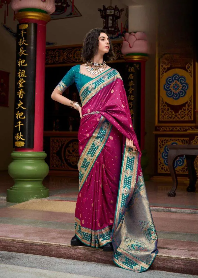 Magenta Pink Banarasi Soft Silk Saree With Zari Weaving