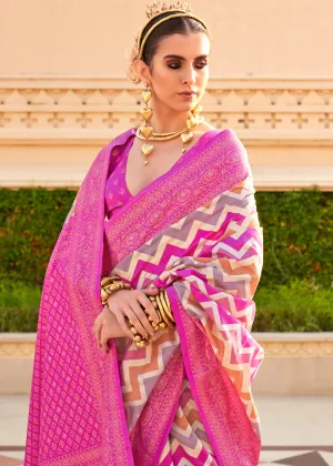 Magenta Pink Printed Soft Silk Saree