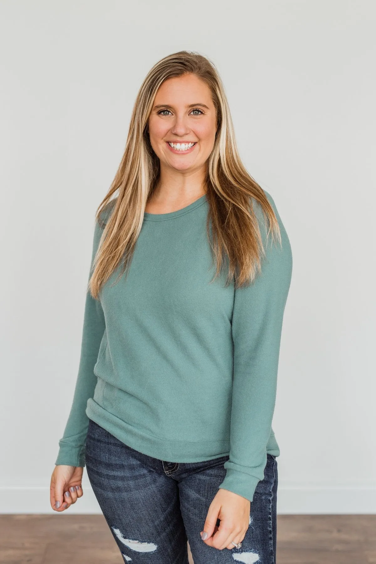 Making Wishes Long Sleeve Knit Top- Blue Jade