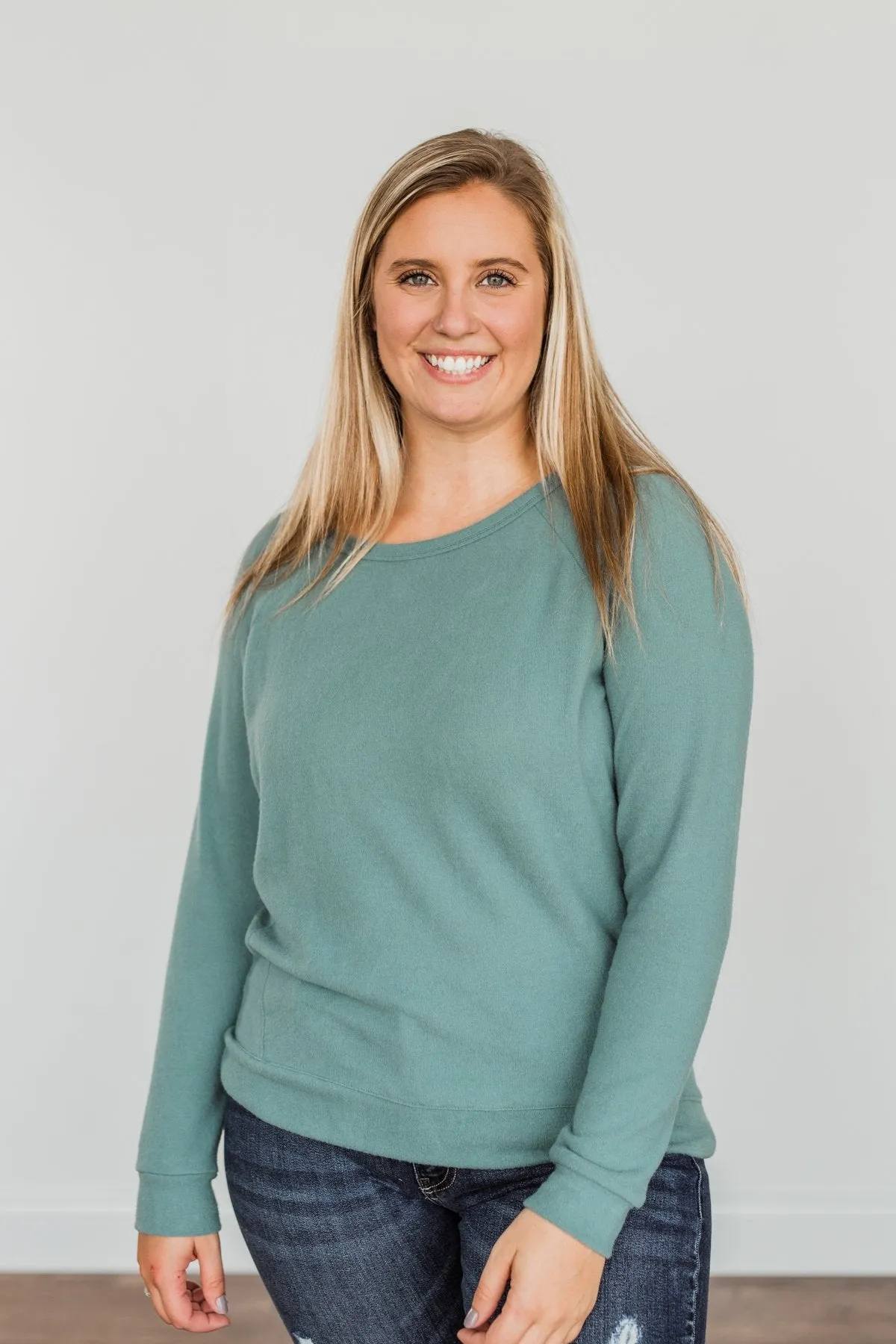 Making Wishes Long Sleeve Knit Top- Blue Jade