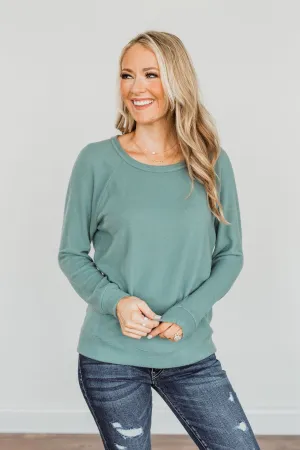 Making Wishes Long Sleeve Knit Top- Blue Jade