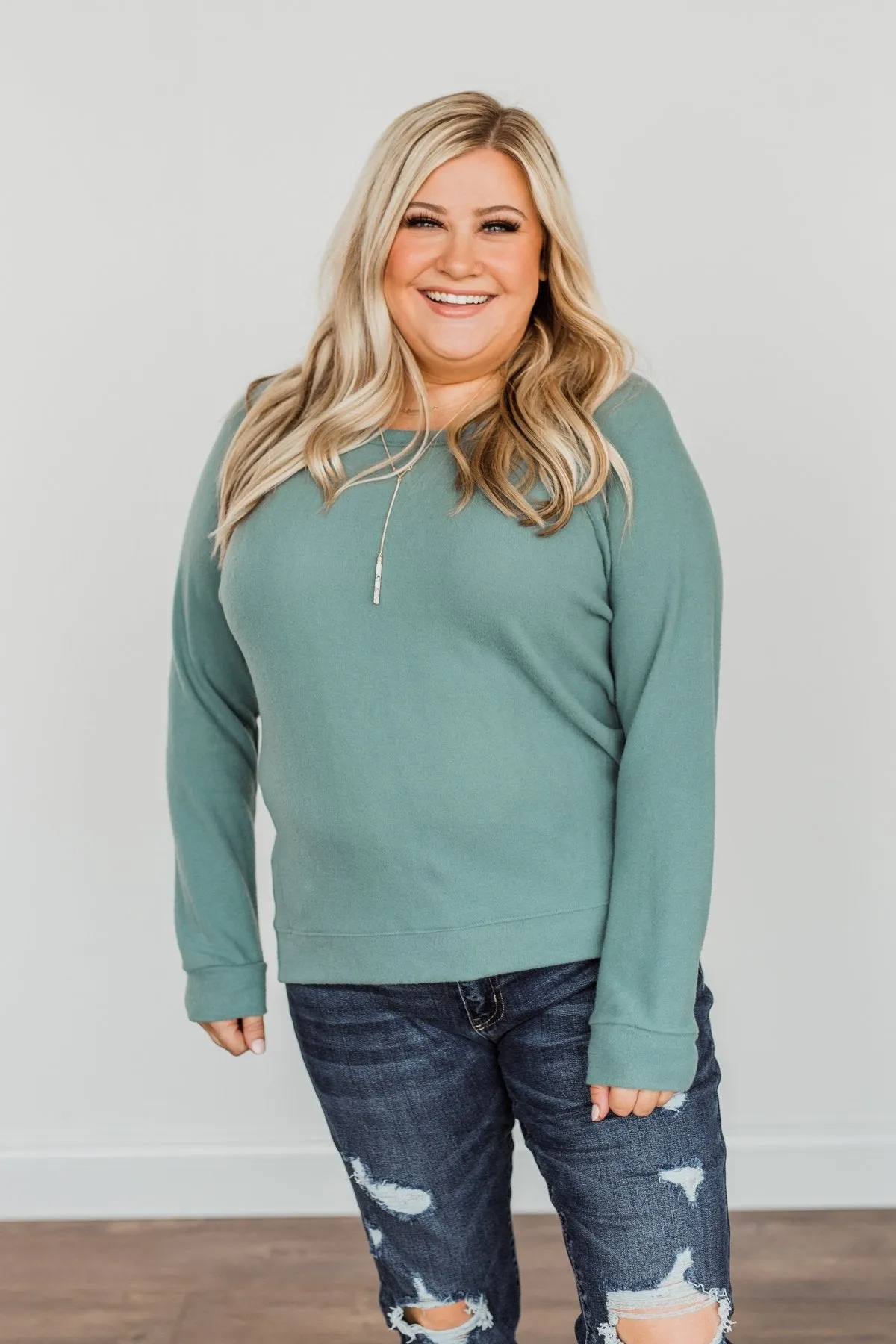 Making Wishes Long Sleeve Knit Top- Blue Jade