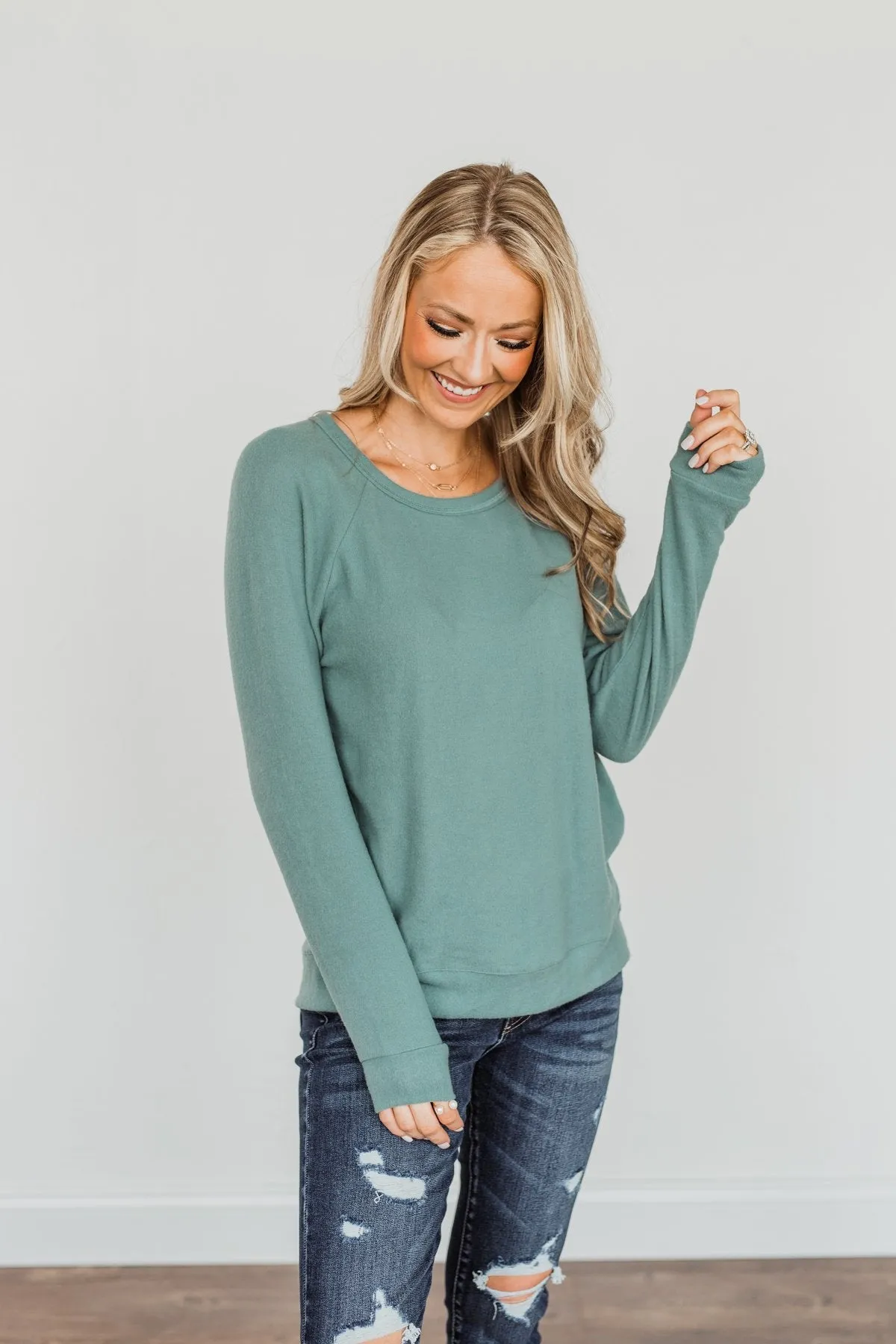 Making Wishes Long Sleeve Knit Top- Blue Jade