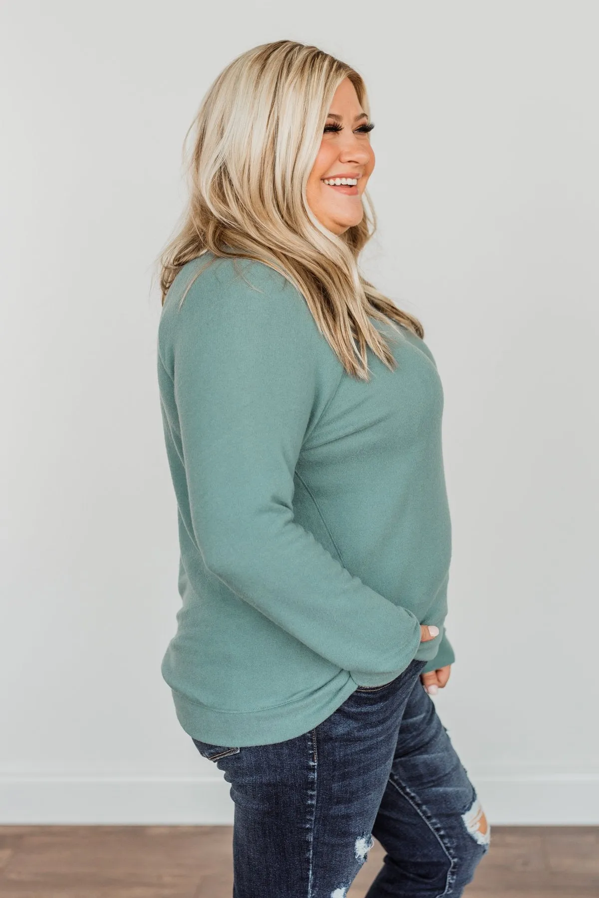 Making Wishes Long Sleeve Knit Top- Blue Jade