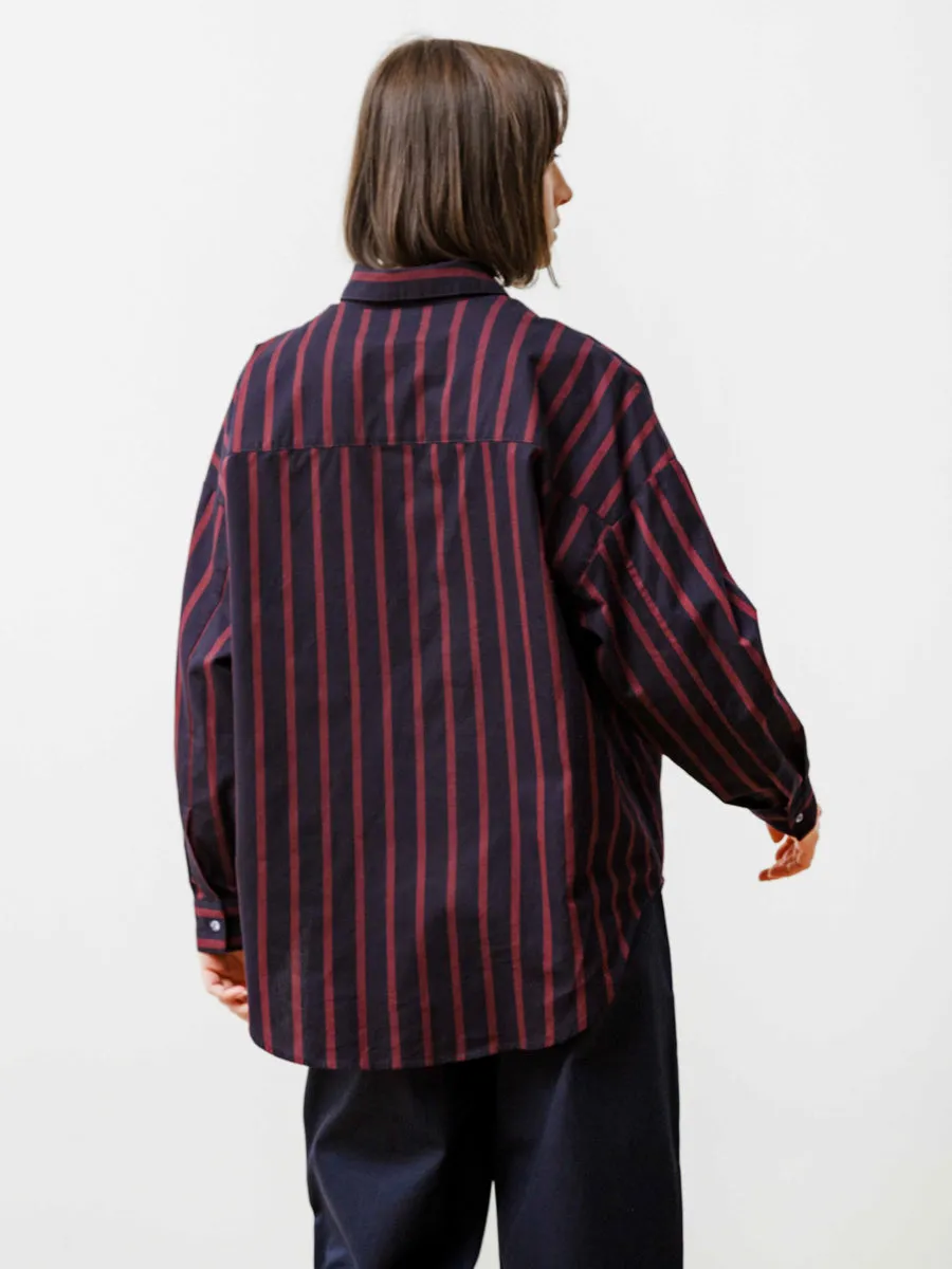 manga shirt - striped poplin navy/wine