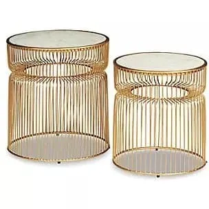 Marble Top Cage Accent Tables in Brushed Gold (Set of 2)