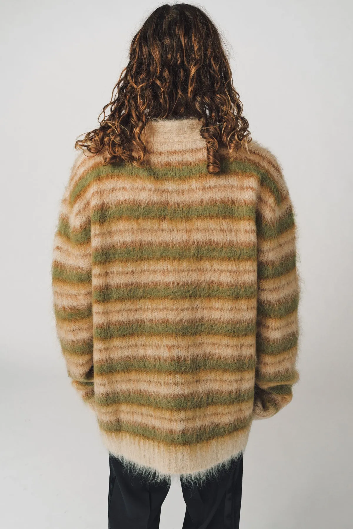 MARNI | CAMEL STRIPED MOHAIR CARDIGAN