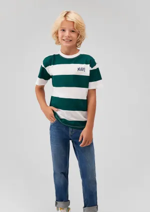 Mavi Logo Printed Green Striped T-Shirt